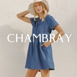 Pact Organic Cotton Chambray Denim Mini Shirt Dress